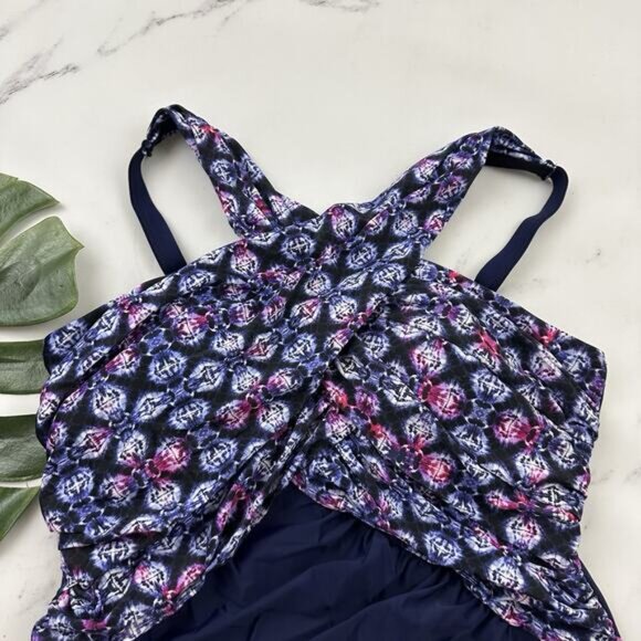 Swimsuits For All Womens One Piece Swim Suit Size 18 Blue Purple High Neck - Picture 2 of 8